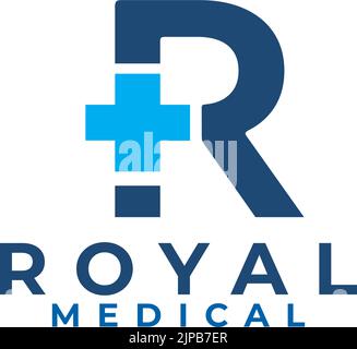 R letter medical cross symbol vector logo design Stock Vector