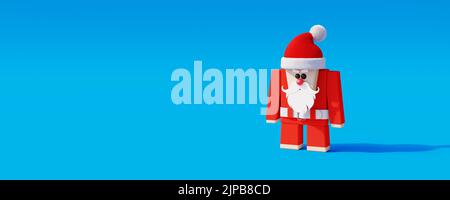 Santa Claus funny 3d character with red nose. Christmas Holidays concept on blue background 3d render 3d illustration Stock Photo