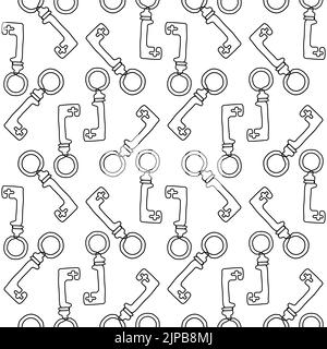 Antique keys seamless pattern. Minimalist continuous line key background. Vector illustration for data protection Stock Vector