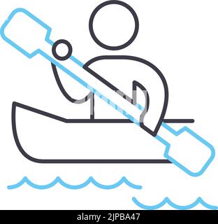 rowing canoe line icon, outline symbol, vector illustration, concept sign Stock Vector