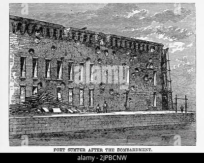 Fort Sumter After The Bombardment. Battle of Fort Sumter, South Carolina, April 1861. 19th century American Civil War illustration by George B. Herbert Stock Photo
