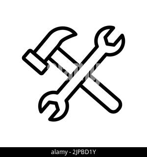 Double wrench icon with hammer. icon related to construction, labor day. Line icon style. Simple design editable Stock Vector