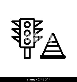Traffic lights icon with roadblock. icon related to construction, labor day. Line icon style. Simple design editable Stock Vector