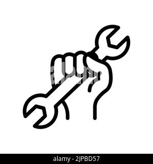 Hand holding double wrench icon. icon related to construction, labor day. Line icon style. Simple design editable Stock Vector