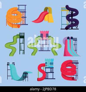 icons of water slides park Stock Vector