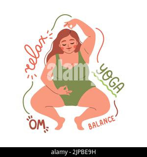 Yoga time girl in balance vector flat illustration Stock Vector