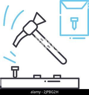 hammer and iron nail line icon, outline symbol, vector illustration, concept sign Stock Vector