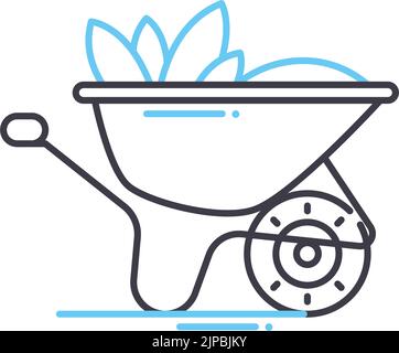 garden wheelbarrow line icon, outline symbol, vector illustration, concept sign Stock Vector