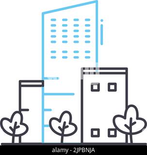 office building line icon, outline symbol, vector illustration, concept sign Stock Vector