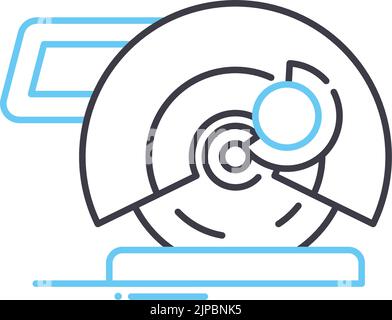 steel cut off machine line icon, outline symbol, vector illustration, concept sign Stock Vector