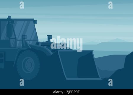 Front end loader heavy machinery stage background used in the construction and mining industry Stock Vector