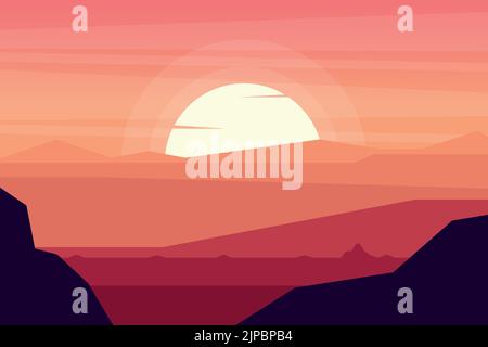 Background landscape of a desert in a beautiful sunset Stock Vector