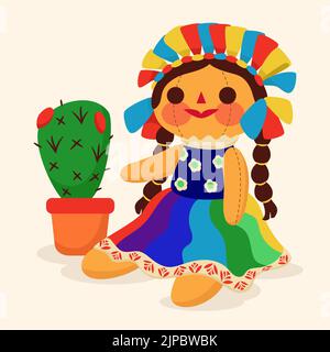 Hand drawn mexican doll Vector illustration. Stock Vector