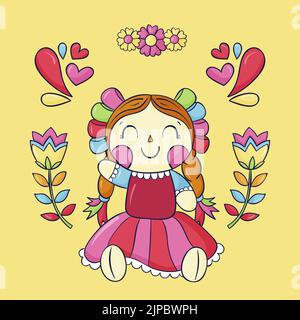 Hand drawn mexican doll Vector illustration. Stock Vector