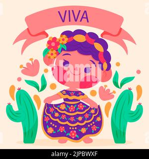 Hand drawn mexican doll Vector illustration. Stock Vector