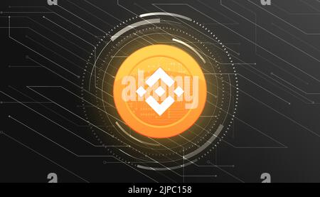 Binance (BNB) crypto currency themed banner. Binance coin or BNB icon on modern black color background. Stock Vector