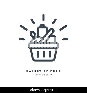 Full basket of food, grocery shopping icon isolated on white background. Stock Vector