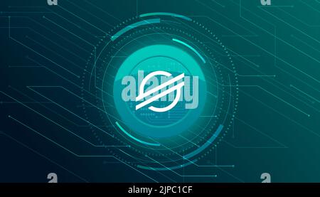 Stellar (XLM) crypto currency themed banner. Stellar coin or XLM icon on modern green color background. Stock Vector
