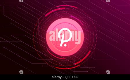 Polkadot (DOT) crypto currency themed banner. Polkadot coin or DOT icon on modern black color background. Stock Vector