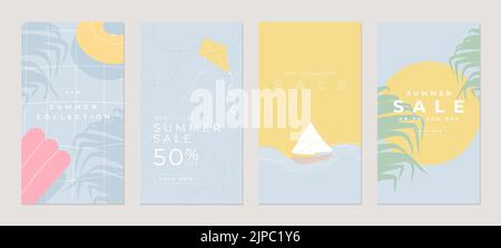 Summer sale flat stories template, for blog and sales, web online shopping banner concept. Stock Vector