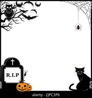 Frame vector design for with characteristic elements of Halloween with bats, spiders and skulls Stock Vector