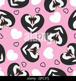 heart shaped penguin pattern vector design, heart shaped animal pattern Stock Vector