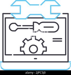 laptops repairing line icon, outline symbol, vector illustration, concept sign Stock Vector