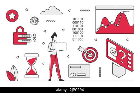 Hi tech digital technology. Automatic systems, computer based innovative technologies vector monocolor illustration Stock Vector