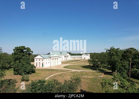 Castle Kacina is one of the most important buildings of Empire architecture in Bohemia near Kutna Hora, Czech Republic, Europe.Zámek Kačina, aerial Stock Photo