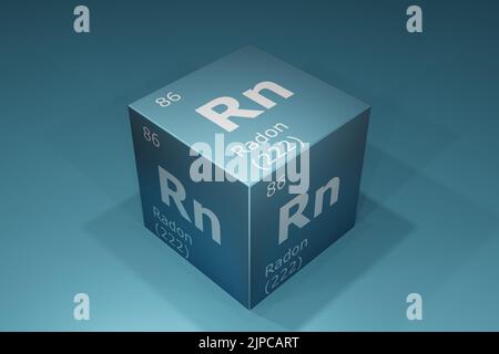 Radon, 3D rendering of symbols of the elements of the periodic table, atomic number, atomic weight, name and symbol. Education, science and technology Stock Photo