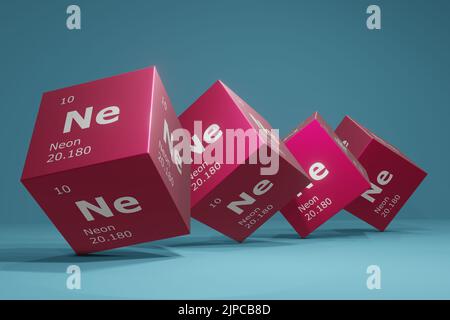 3D rendering of neon, chemical element of the periodic table. Education, science and technology background. 3D illustration Stock Photo