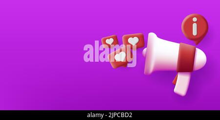 3d icon of loudspeaker with heart like signs, white with red Stock Vector