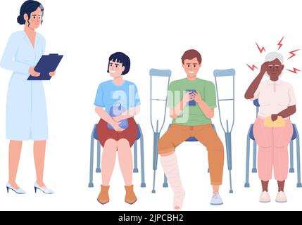 Patients waiting in reception room semi flat color vector characters Stock Vector