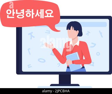 Lesson of Korean semi flat color vector character Stock Vector