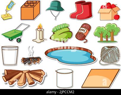 Sticker set of mixed daily objects illustration Stock Vector