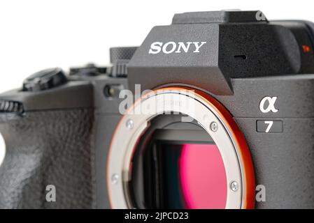 Tallinn, Estonia, May 2022, Sony A7 mIV Fullframe mirrorless camera body, Sony alpha 7m4. Stock Photo