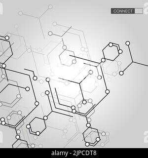 Connecting shapes on light background. Banner design. Geometric art Stock Vector