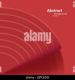 Red abstract background with 3d striped circle fold Stock Vector