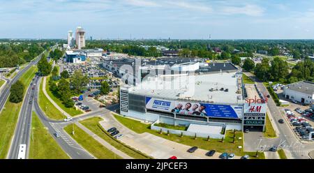 Aerial view of the shopping center SPICE in Riga, Latvia. Largest shopping mall. Stock Photo