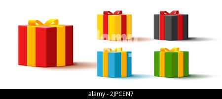 Set of 3d gift boxes with bows, isolated Stock Vector