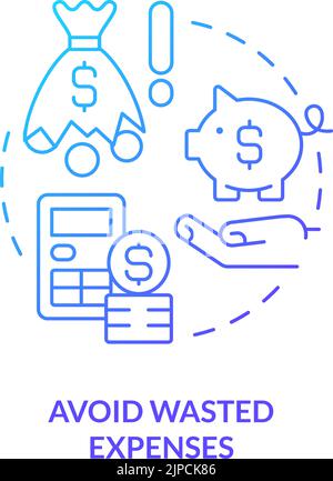 Avoid wasted expenses blue gradient concept icon Stock Vector