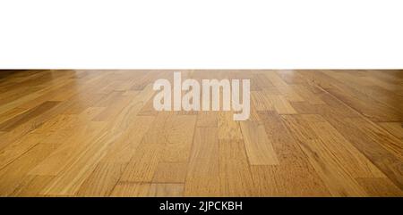 Natural wooden parquet, perspective of wooden floor isolated on white Stock Photo