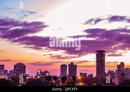 Nairobi City County Kenya's Capital Sunrise Morning Silhouette Uhuru Park View Point Cityscapes Skyline Skyscrapers East Africa Modern Towers Buildin Stock Photo