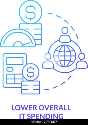 Lower overall IT spending blue gradient concept icon Stock Vector