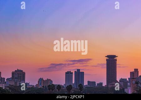 Nairobi City County Kenya's Capital Sunrise Morning Silhouette Uhuru Park View Point Cityscapes Skyline Skyscrapers East Africa Modern Towers Buildin Stock Photo