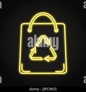 Neon bag icon with recycle symbol. Recyclable package. Vector illustration. Stock Vector