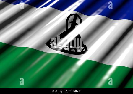 nice memorial day flag 3d illustration  - shiny - looking like plastic flag of Lesotho with big folds lying flat diagonal Stock Photo