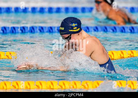 ROME, ITALY - AUGUST 17: Sophie Hansson of Sweden during the women's 4x 100m medley at the European Aquatics Roma 2022 at Stadio del Nuoto on August 17, 2022 in Rome, Italy (Photo by Nikola Krstic/Orange Pictures) NOCNSF Stock Photo