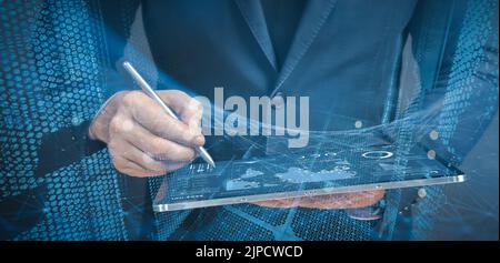 businessman working with modern computer interface. planning strategy, analysis solution and development, Modern business, Innovative. Business manage Stock Photo