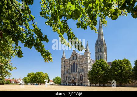 Summer midday at Salisbury Cathedral, Wiltshire, England. Stock Photo